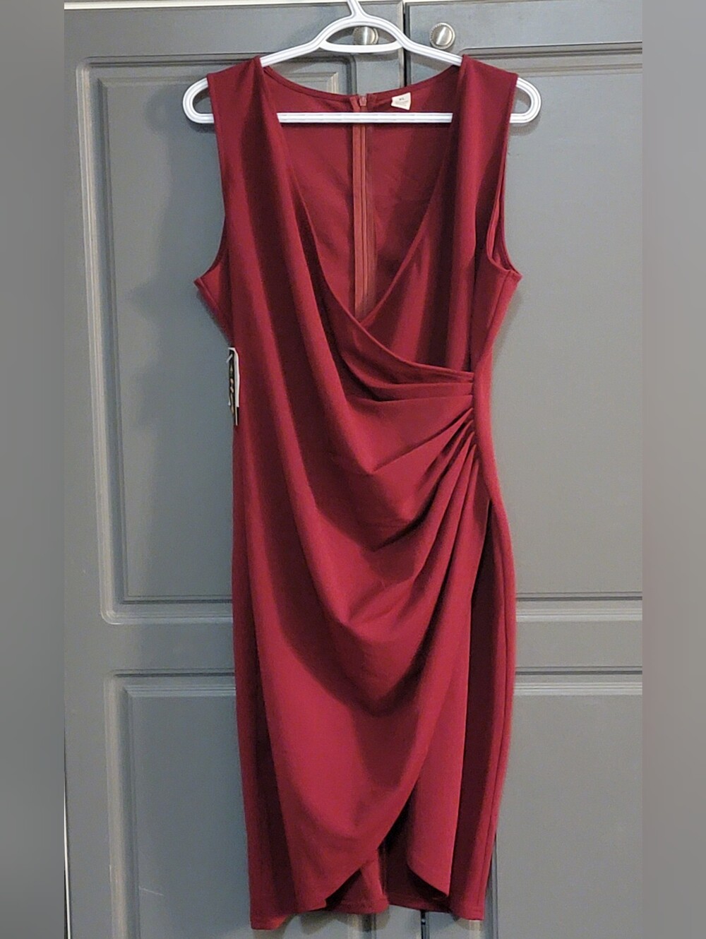 Sleeveless Draped Wrap-Front Women's Dress in Burgundy